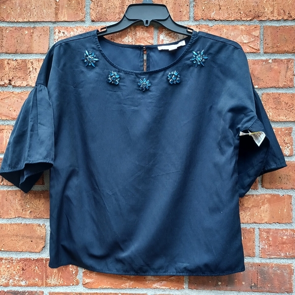 FOREVER 21 Rhinestone Jewel Bell Sleeve Blouse Top - Picture 4 of 10